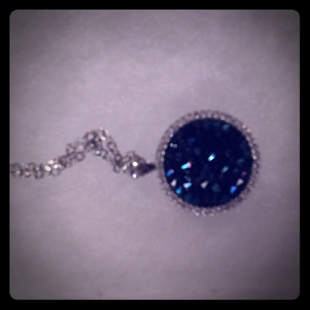 Blue Swarovski Crystal Circular Pendant Necklace